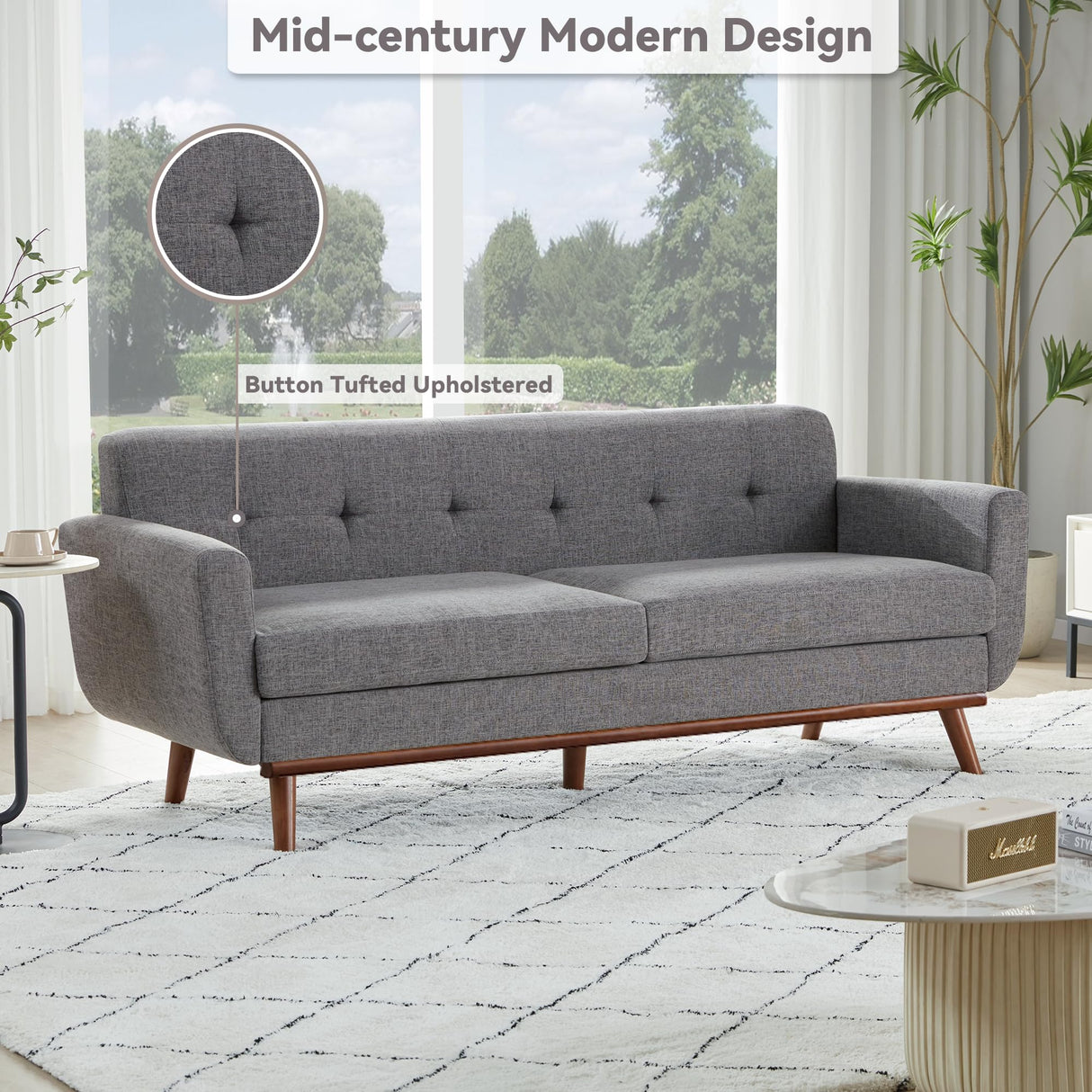 Kingfun 77.2" W Loveseat Sofa, Mid Century Modern Decor Love Seat Couches for Living Room, Button Tufted Upholstered Furniture, Solid & Easy to Install Small Couch for Bedroom Office Apartment, Gray Kingfun