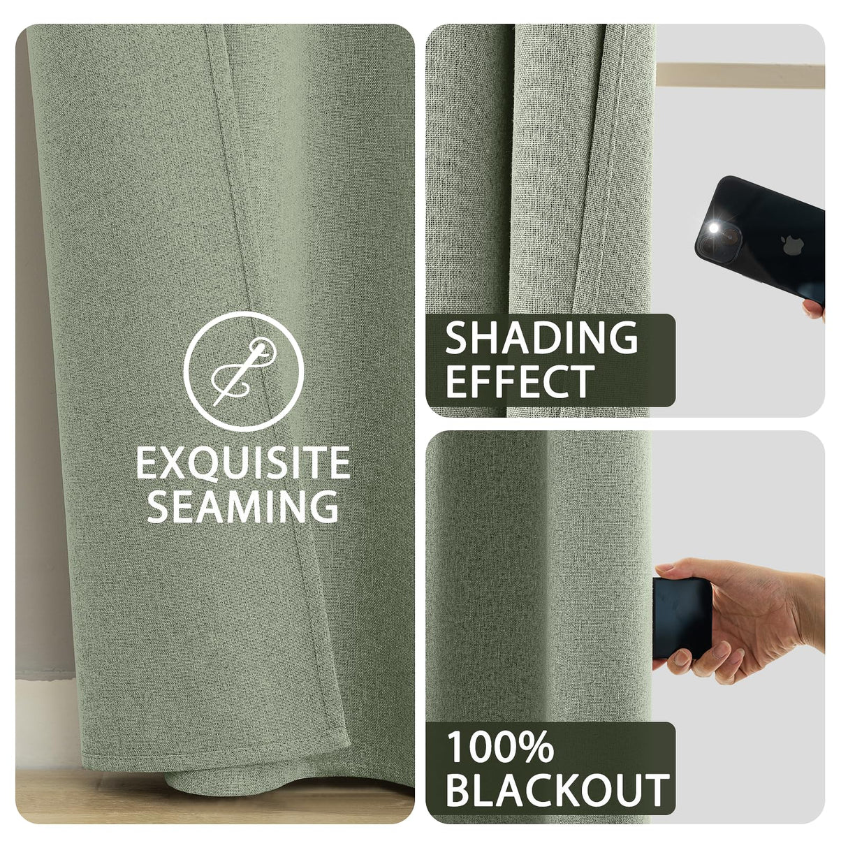 SimpleHome Sage Green Linen 100% Blackout Curtains for Living Room,84 Inch Length Farmhouse Back Tab Textured Curtains for Bedroom,2 Panels,52" W x 84" L SimpleHome