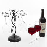 MyGift 6-Hook Rotating Wine Glass Rack with Sturdy Base & Scrollwork Design - Black Metal Countertop Stemware Holder | Rust-Resistant, Space-Saving Storage for Kitchen, Bar, Dining Table (13.75" H) MyGift