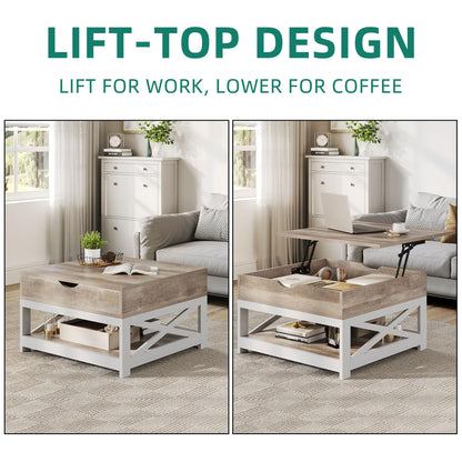 YITAHOME Coffee Tables with Living Room, Lift Top Coffee Table with Storage, Farmhouse Coffee Table, Square Wood Center Table Cocktail Table, Grey Wash