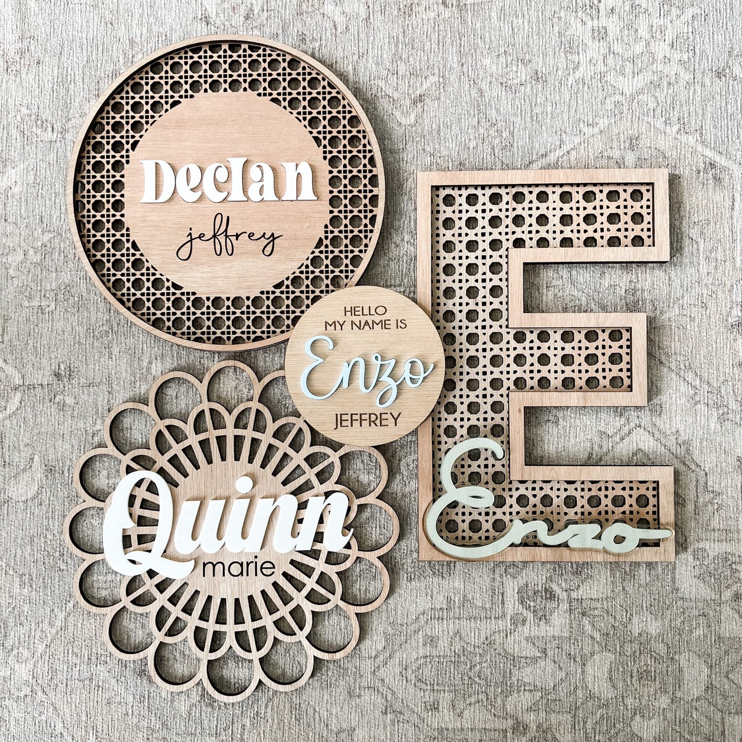 Custom Boho Wood & Acrylic Personalized Name Sign, 3D Layered Handmade Rattan Wall Decor for Nursery or Child's Bedroom - Gift for Baby Shower, - WoodArtSupply