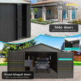 Domi 12x25FT Outdoor Metal Garage Shed, Extra Large Carport with Skylights & Dual-Entry, Backyard Storage Shed for Car, Truck, Lawn Mower and Tool, Dark Grey domi outdoor living