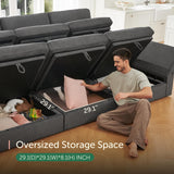 HONBAY Modular Sectional Couch with Storage Corduroy Sectional Sofa with Chaise U Shaped Sectional Couches for Living Room,Dark Grey HONBAY