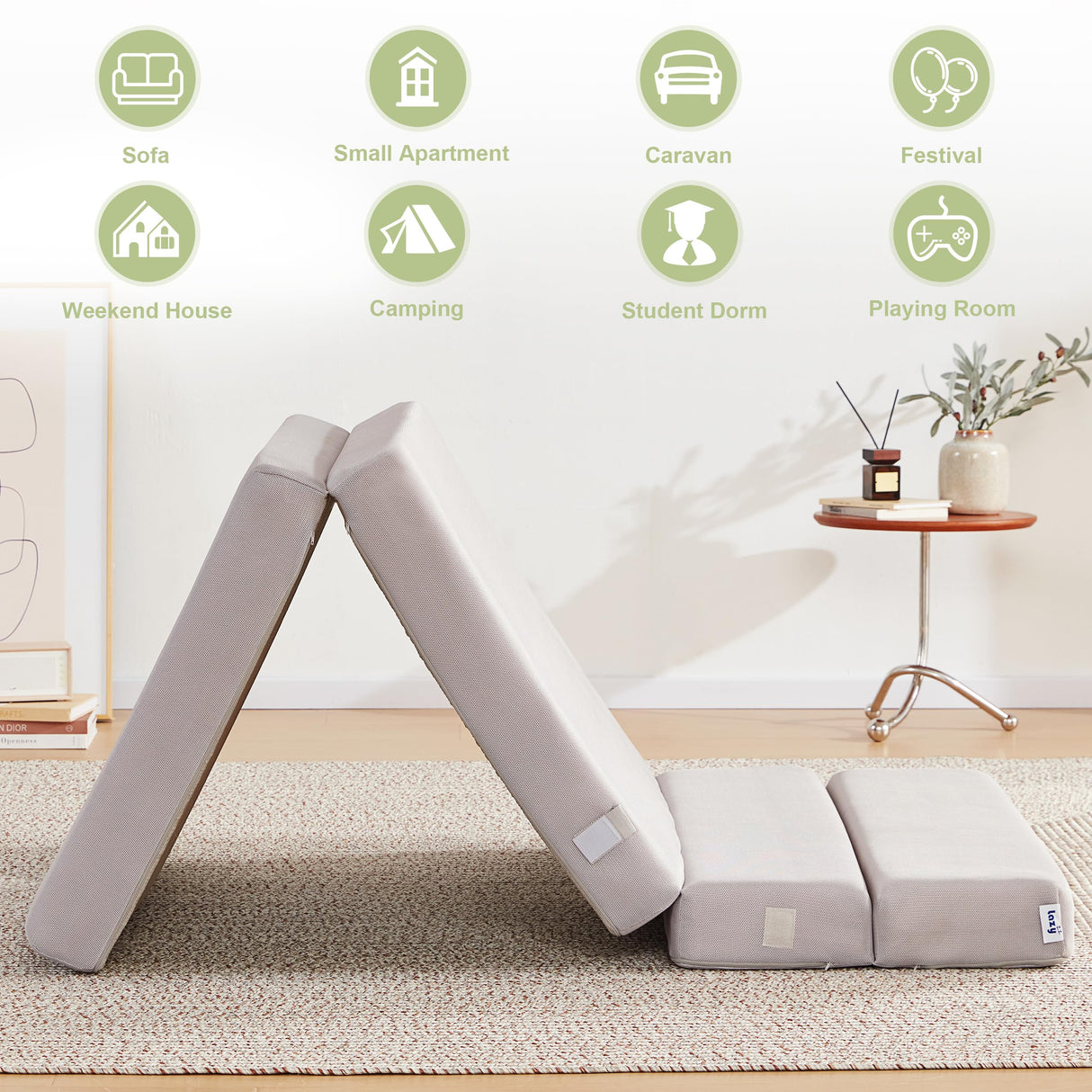 Lazyzizi Folding Sofa Bed Foldable Futon Couch Bed 4Inch Sleeper Floor Sofa for Adults, Camper, Guest, with Headrest, Breathable & Washable Cover (Single) Lazyzizi