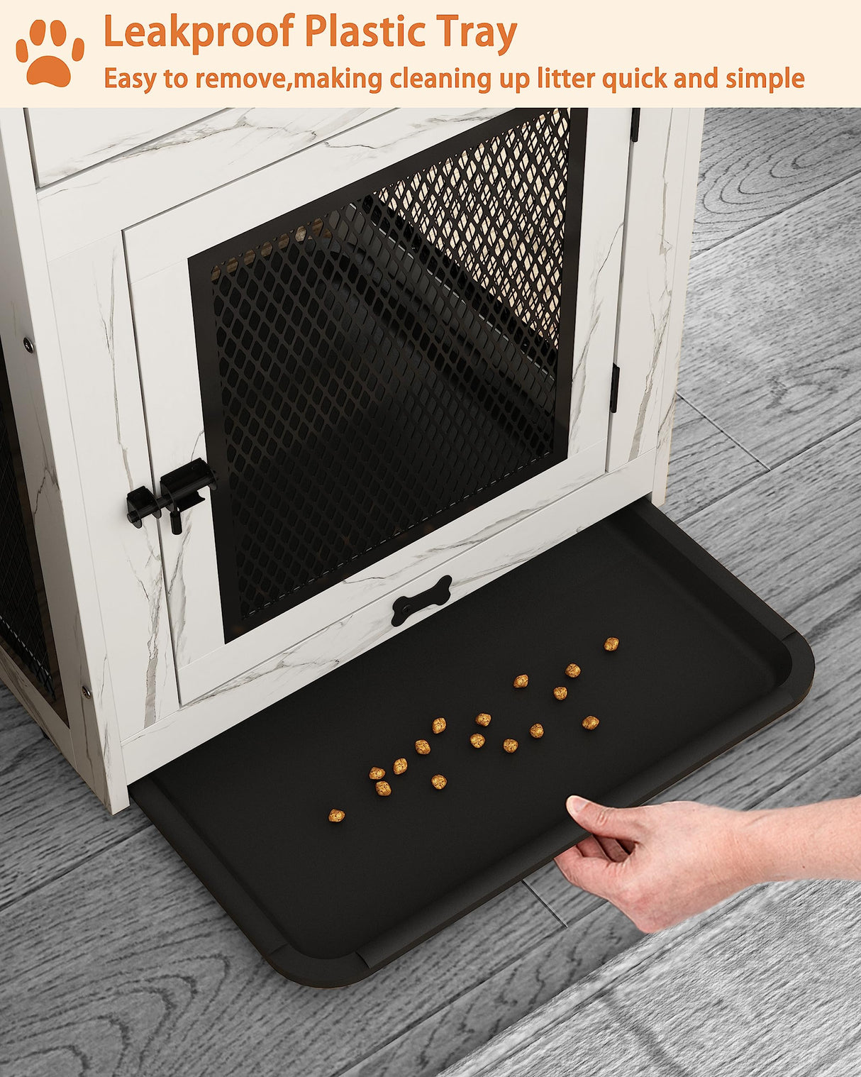 Piskyet Dog Crate Furniture,Wooden Dog Crate End Table with Storage Drawer&Cushion&Tray, QC3.0 Wireless Fast Charging&Dual USB, Dog Crate Indoor Kennel for Small Dogs - Marble White Piskyet