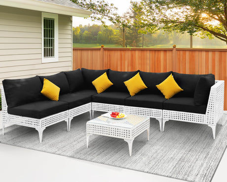 NICESOUL 7 Piece 28.7" High Back Patio Furniture Set, White PE Wicker Outdoor Conversation Sectional Sofa, Comfortable Deep Seat Modular Outdoor Patio Set for Backyard Porch Garden Deck, Black NICESOUL