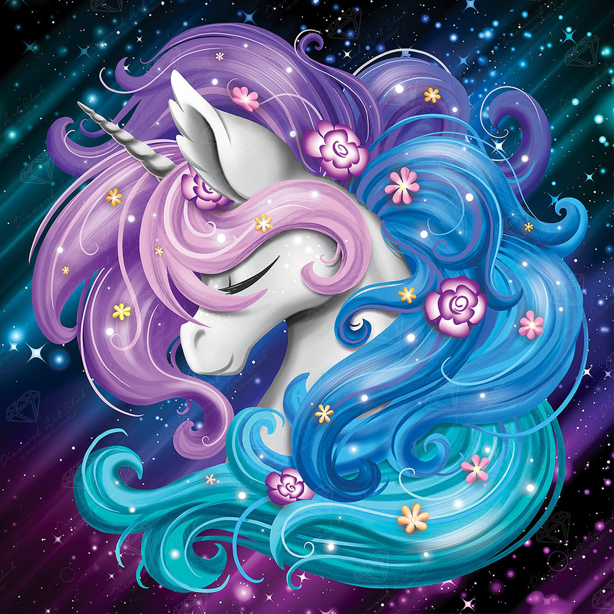 DIAMOND ART CLUB Aurora The Unicorn Diamond Painting Kit, Fantasy Diamond Canvas, Round 5D Diamond Art Kits for Adults and All Ages, 13" x 13" (33 x 33 cm) DIAMOND ART CLUB