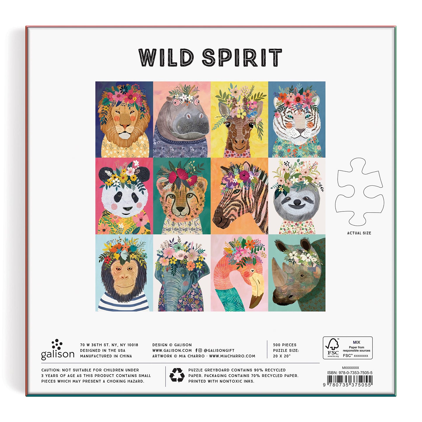 Galison Wild Spirit 500 Piece Puzzle from Galison - 20" x 20" Beautifully Illustrated Puzzle, Thick & Sturdy Pieces, Fun and Challenging Activity for Adults, Makes a Wonderful Gift!