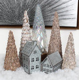 Sweet Summer Living Tabletop Farmhouse Decor, Tin Houses, Christmas Display Village House 9 Inch Height X 5.25 Inch Width X 4.5 Inch Length Metal Galvanized Antique Gray Sweet Summer Living