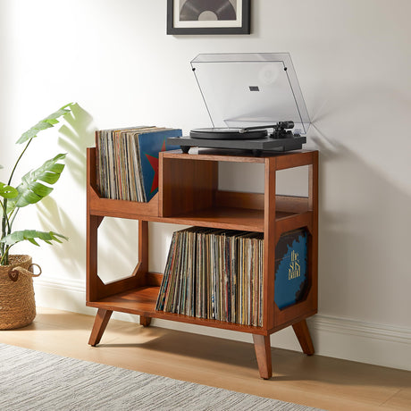 Crosley Furniture Asheville Mid-Century Modern Media Console Record Player Stand, Storage for Vinyl Records, Walnut, Medium Crosley Furniture