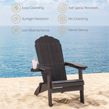 Qsun Outdoor Folding Adirondack Chair of 2, Weather Resistant Patio Chair with Cup Holder for Outside, Deck, Lawn, Backyard, Garden, Fire Pit, Campfire Lounger, Black, Large Qsun
