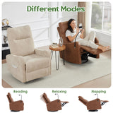 AYEASY Oversized Recliner Chair, Leather Swivel Rocking Chair Reclining with Phone Holder, Ergonomic Lazy Boy Fabric Sofa Chair with Lumbar Support, Manual Glider Chair for Living Room, RV, Brown AYEASY