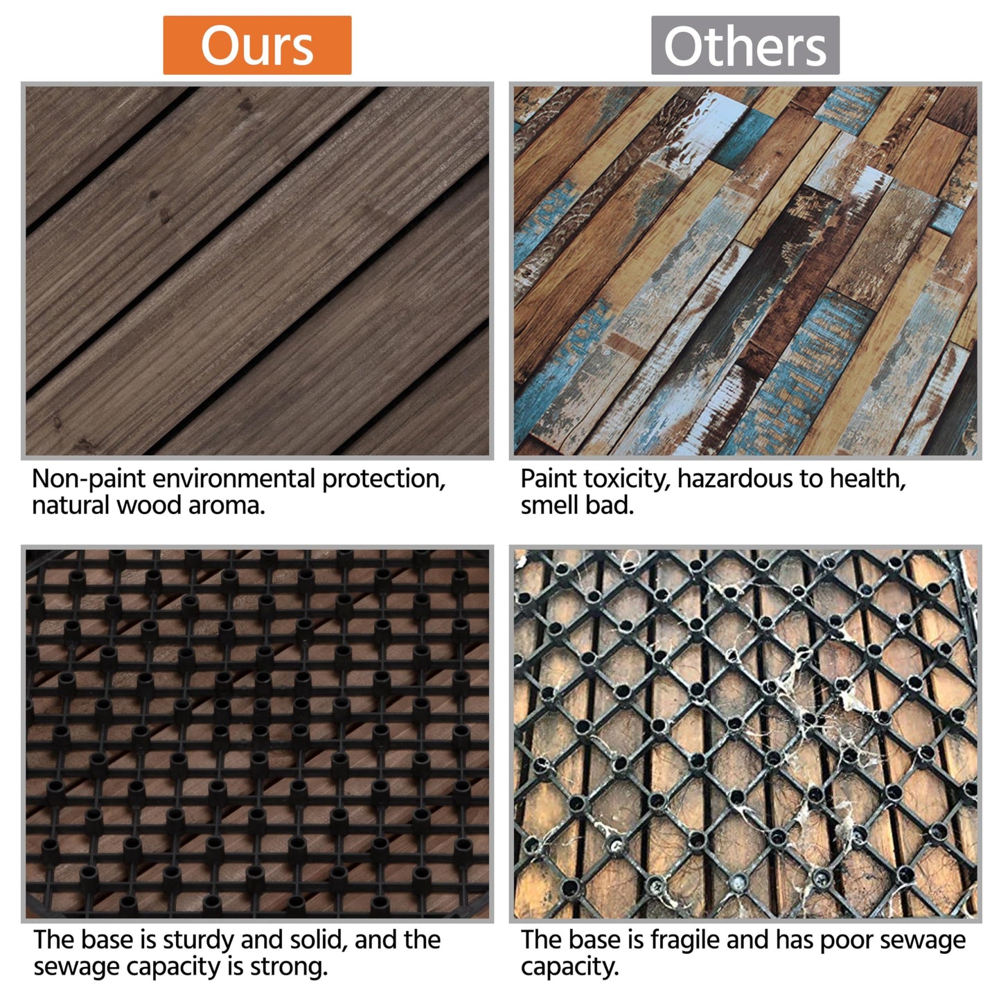 Topeakmart 12 x 12in Patio Tiles Wood Floor Deck Tiles Interlocking Wooden Composite Decking Floor Tiles Outdoor for Garage Patio Garden Deck Poolside Black 11PCS - WoodArtSupply