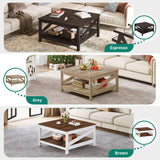 YITAHOME Farmhouse Coffee Table,Square Coffee Tables for Living Room,White Coffee Table with Storage,Wood Coffee Table with Sturdy Shelves,White YITAHOME