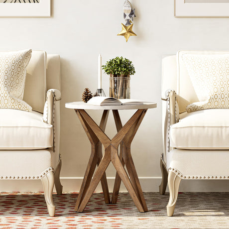 COZAYH Pedestal Farmhouse End Table, Distressed White Top with Tripod Base for Modern Farmhouse, Boho Decor, Round COZAYH