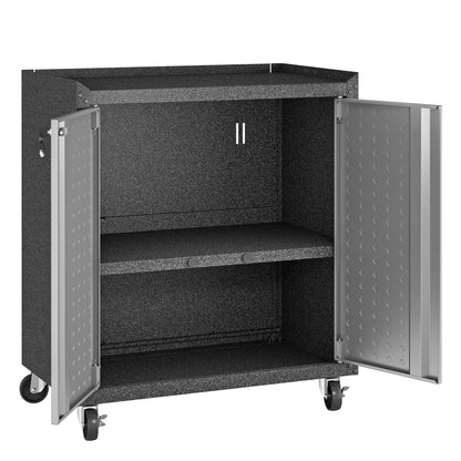 Manhattan Comfort Fortress Rolling 2 Door Garage Storage Cabinet, Black/Gray - WoodArtSupply