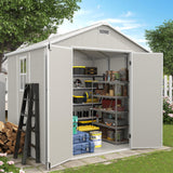 VONZOY Outdoor Storage Shed, 8x6 FT Resin Shed with Floor and Vents, Window & Lockable Door, Tool Sheds & Outdoor Storage for Bike, Tools, Garden Accessories, Waterproof (Sandstone) VONZOY