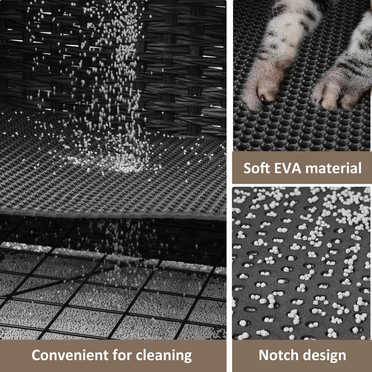 Cat Litter Box Enclosure with Soft Litter Mat; Hidden Cat Washroom Furniture with Door; Handwoven Rattan Cat House with Large Space; Pet Crate for Living Room, Bedroom, Balcony (Black) Honiakaka