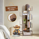 DOZILY Cactus Tree Bookshelf, 5-Tier Wood 50" Tall Corner Storage Rack for CDs/Movies/Books, Small Space-Saving Organizer Shelves for Living Room, Bedroom, Home Office (Rustic Brown) DOZILY