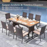 Sophia & William 9 Piece Patio Dining Set, Patio Table and Chairs Set Outdoor Dining Set for 8, Acacia Wood Patio Dining Table Set with PE Rattan Wicker Chairs for Garden, Porch, Backyard Sophia & William