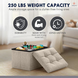 Ornavo Home Small Storage Ottoman Foldable Collapsible Rectangle Linen Ottoman Foot Rest Stool Seat, for Living Room, Bedroom, Home Office, Dorm - 12 x 16 x 12, Beige Ornavo Home