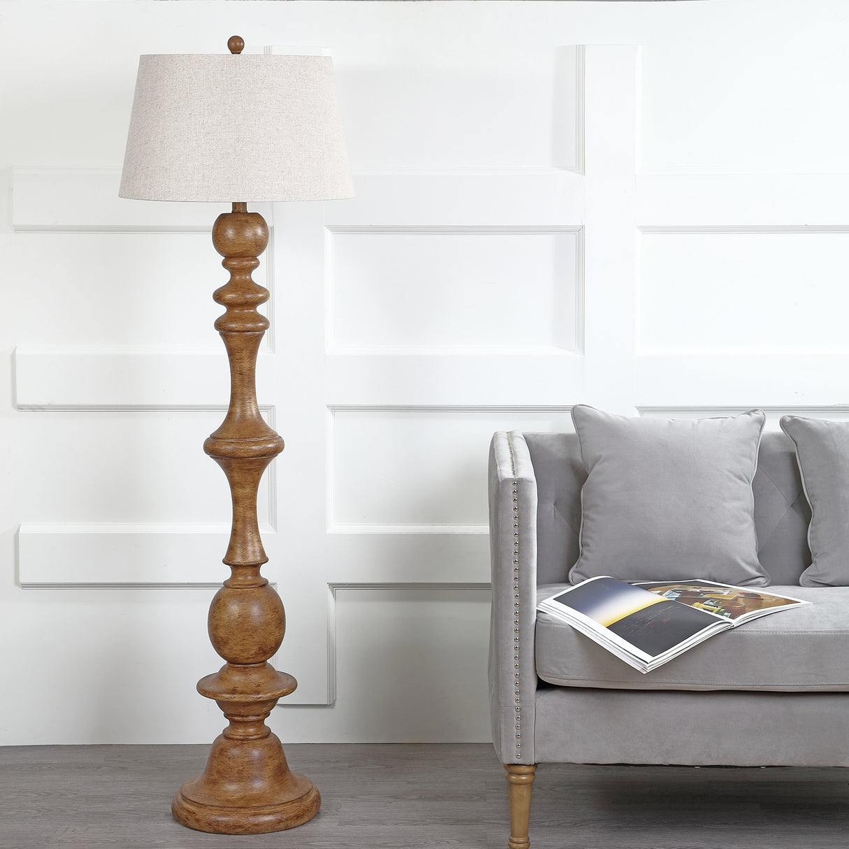 JONATHAN Y JYL3000A Taylor 67" Resin LED Floor Lamp, Farmhouse, Cottage, Rustic, French Country, Office, Living Room, Family Room, Dining Room, Bedroom, Hallway, Foyer, Brown JONATHAN Y