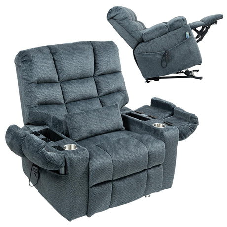 JUUXO 3-Motor Lift Chair with Adjustable Seat Height Zero Gravity Lay Flat Recliner with Heat Massage, Big Man Lift Recliners 400 lbs for Elderly Storage Cup Holders, Tall Man Recliner JUUXO