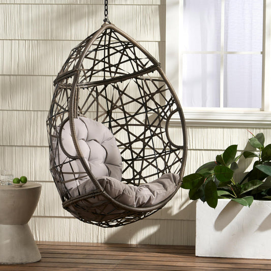 Christopher Knight Home Cayuse Outdoor Wicker Hanging Egg Chair, Gray