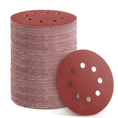 YEHBS 150pcs Sanding Discs Set, 5-Inch 8-Hole Sandpaper, Including 60,80,100,120,150,180,240,320,400,600 Grit for Woodworking or Automotive