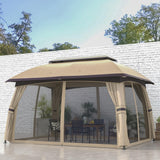 Outsunny 10' x 13' Patio Gazebo, Outdoor Gazebo Canopy Shelter with Netting, Vented Roof, Steel Frame for Garden, Lawn, Backyard, and Deck, Beige Outsunny