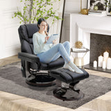 HOMCOM Massage Recliner Chair with Ottoman Footrest, 10 Vibration Points, 360° Swivel Reclining Chair, Faux Leather Living Room Chair with Side Pocket and Remote Control, Black HOMCOM