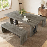 HIPIHOM 3-Piece Dining Table Set for 6-8 People, 70.8'' Rectangle Kitchen Table with 2 Benches for Breakfast Nook, Dining Room Furniture(Grey Table+Bench) HIPIHOM