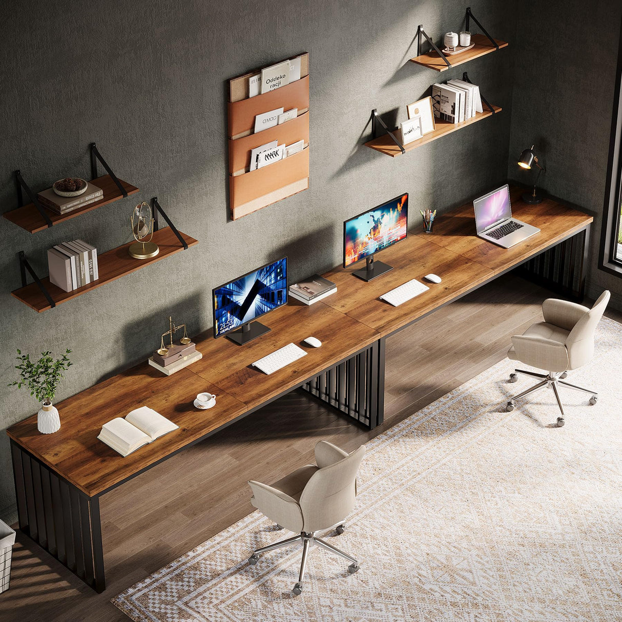Tribesigns 78" Modern Large Office Desk, 2-Person Computer Workstation, Industrial Wooden Desk with Metal Legs, Perfect for Home Office, Gaming, Working Tribesigns