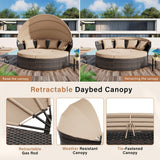 Crownland Round Outdoor Daybed with Retractable Canopy,Patio Daybed with Washable Cushions, Clamshell Sectional Seating, Wicker Furniture for Patio, Garden, Pool (Light Brown) Crownland