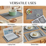 Softalker Faux Linen Placemats Set of 4-12 x 18 Inch, Heat Resistant Double Layered Durable Burlap Farmhouse Place Mats, Non-Slip Washable Rustic Table Mats for Dining, Kitchen, Party（Light Grey Softalker