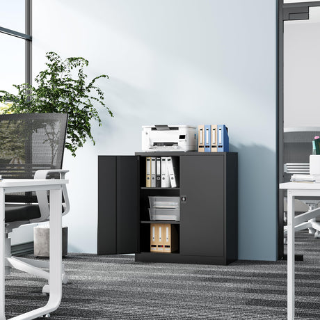 Fesbos Metal Storage Cabinet-36” Tall Steel File Cabinets with Lockable Doors and Adjustable Shelves-Black Steel Storage Cabinet for Home Office, School, Garage Fesbos
