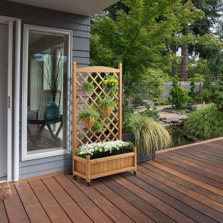 Casafield Climbing Planter Raised Garden Bed with Trellis - 48" Wooden Diamond Lattice Box Planter Stand with Wheels for Outdoors Casafield