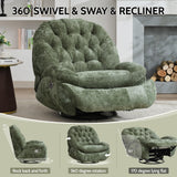 Immulize 360°Swivel Rocker Recliner Chair,Manual Rocker Recliner Chair with Phone Holder,Rocking Oversized Recliner,Large Recliner Glider Chair for Living Room,Bedroom,Chenille,Green Immulize