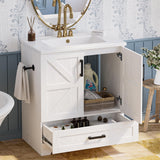 IRONCK Bathroom Vanity, 30" Bathroom Vanity with Sink, Farmhouse Wood Fixture Stand Pedestal Bathroom Cabinet with Drawer, Easy Assembly IRONCK