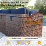 UDPATIO Patio Furniture Set, 7 Piece Outdoor Sectional Sofa, Modular Wicker Outdoor Furniture Conversation Sets with Waterproof Cover for Backyard Deck(Brown/Navy Blue) UDPATIO