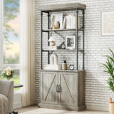 IDEALHOUSE Tall Bookshelf with Doors 73.62in Industrial Storage Open Rack Shelf with Cabinet Wood and Metal Bookcase Farmhouse Bookshelves Large Vintage Display Rack Home Office IDEALHOUSE