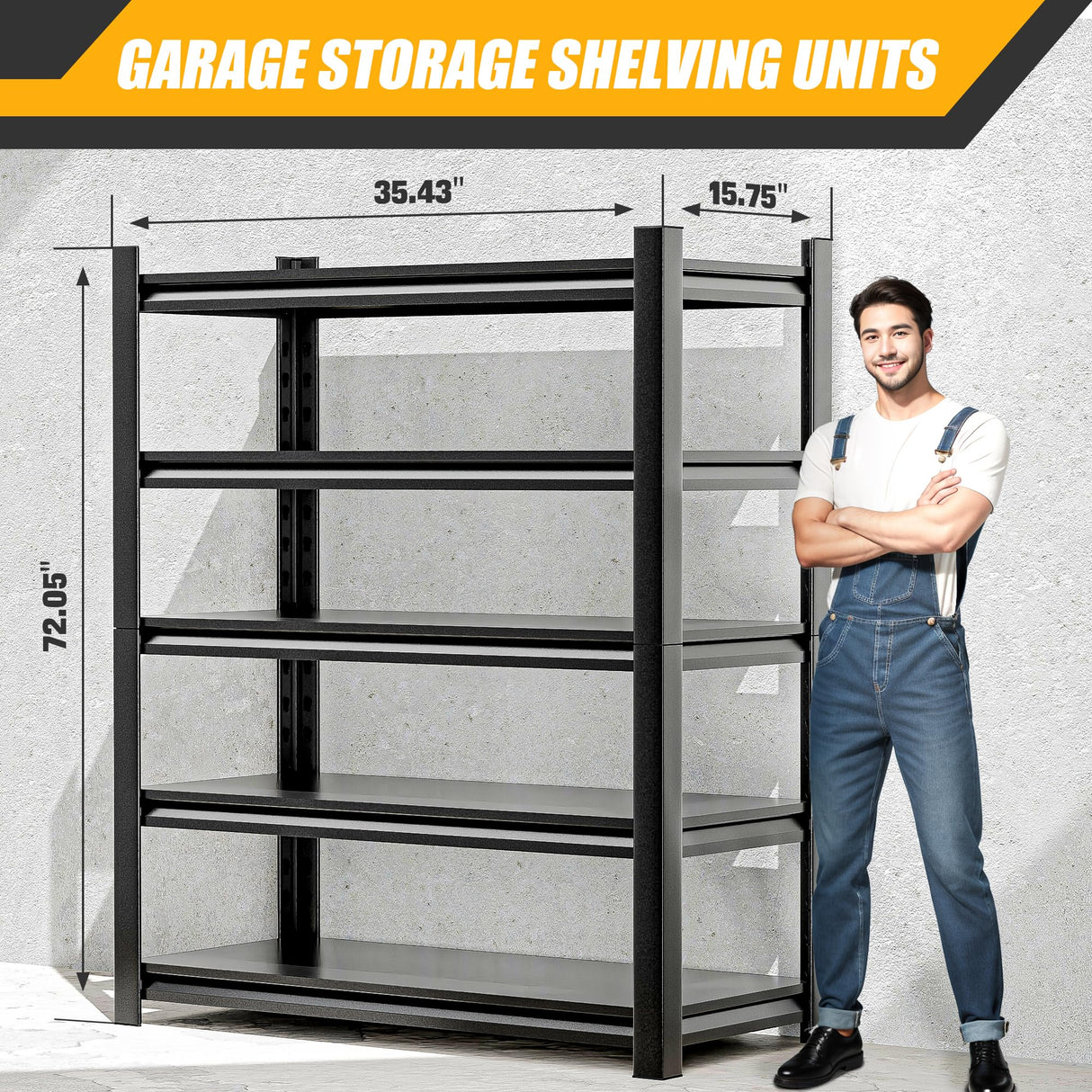 Phonando 72" Hx36 Wx16 D 5-Tier Garage Shelf, 3000 lbs Heavy Duty Storage Shelves, Easy Assembly Adjustable Stainless Shelving, Suitable for Garage Basement Office Farmhouse etc Phonando