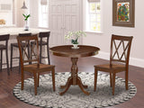 East West Furniture Antique 3 Piece Room Set Contains a Round Wooden Table with Pedestal and 2 Kitchen Dining Chairs, 36x36 Inch, AMCL3-MAH-W East West Furniture