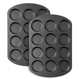 Tiawudi Muffin Top Pan, 12 Cavity Cupcake Pan, Nonstick Baking Pan for Eggs, Cornbread and Cookies, Whoopie Pies Pan, 3 Inch Yorkshire Pudding Pan, Set of 2 Tiawudi