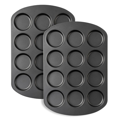 Tiawudi Muffin Top Pan, 12 Cavity Cupcake Pan, Nonstick Baking Pan for Eggs, Cornbread and Cookies, Whoopie Pies Pan, 3 Inch Yorkshire Pudding Pan, Set of 2 Tiawudi