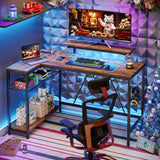 Bestier 58 L Shaped Desk with Power Outlets,Home Office Corner Desk with Reversible Shelves & LED Lights - Modern Simple Writing Study Desk for Small Space,Rustic Brown Bestier