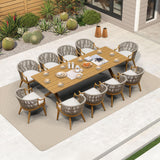 PURPLE LEAF 11 Pieces Outdoor Dining Set All Weather Wicker Patio Dining Set with Rectangular Aluminum Table and Modern Armrest Dining Chairs for Garden Deck Backyard Kitchen, Teak PURPLE LEAF
