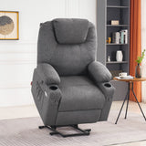MCombo Large Power Lift Recliner Chair Sofa with Massage and Heat for Big and Tall Elderly People, 3 Positions, Cup Holders, and USB Ports, Extended Footrest, Fabric 7516 (Large,Dark Grey) MCombo