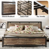 LIKIMIO Walnut King Bed Frame with Headboard & Footboard - Sturdy, Noise-Free Design with Ample Underbed Storage LIKIMIO