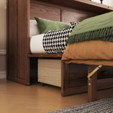 KEIKI Queen Murphy Bed Cabinet with Storage Drawer and Charging Station, USB Port, Solid Pine Murphy Bedframe for Home Office, Studio or Guest Room,Walnut KEIKI